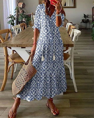 Kaia | Women's Bohemian Ikat Print Tunic Dress with Tassels