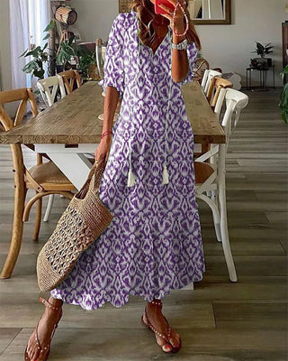 Kaia | Women's Bohemian Ikat Print Tunic Dress with Tassels