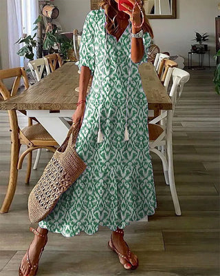 Kaia | Women's Bohemian Ikat Print Tunic Dress with Tassels