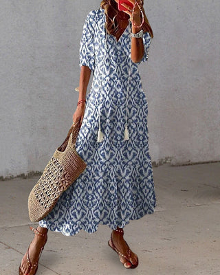 Kaia | Women's Bohemian Ikat Print Tunic Dress with Tassels