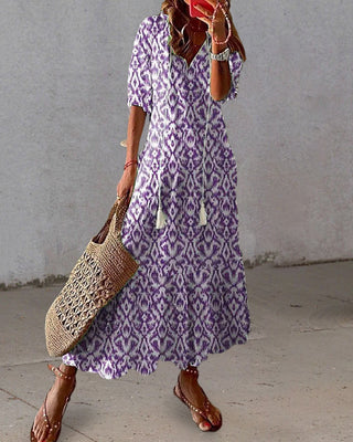 Kaia | Women's Bohemian Ikat Print Tunic Dress with Tassels