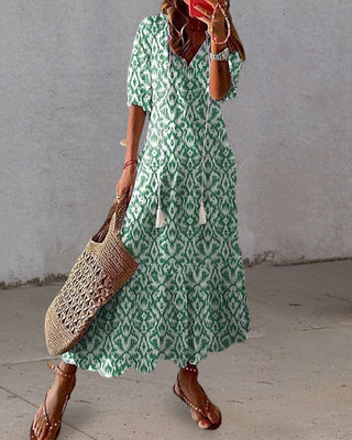 Kaia | Women's Bohemian Ikat Print Tunic Dress with Tassels