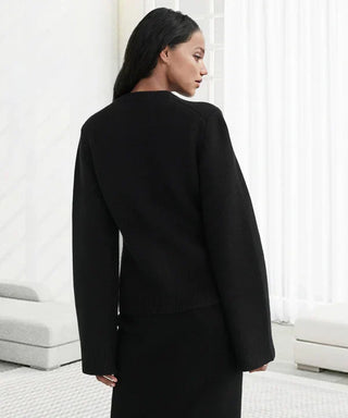 Elisia | Women’s Tailored Knit Top with Subtle Bell Sleeves in Warm Ivory
