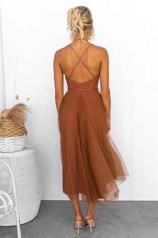 Eulla | Women's Summer Corset Midi Dress with Tulle Skirt and Spaghetti Straps