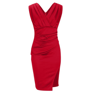 Phoebelyn | Women’s Sleeveless V-neck Midi Dress with Slit and Pleats