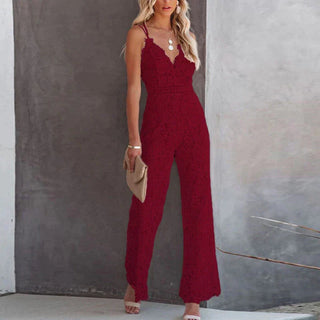 Leila | Women’s Wide-Leg Lace Jumpsuit with Spaghetti Straps and Open Back