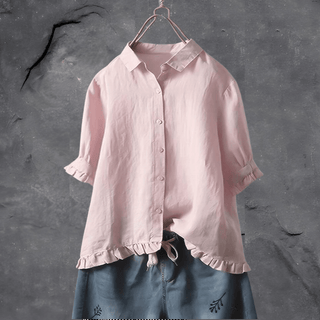 Cerise | Women’s Cotton Linen Button-Down Blouse