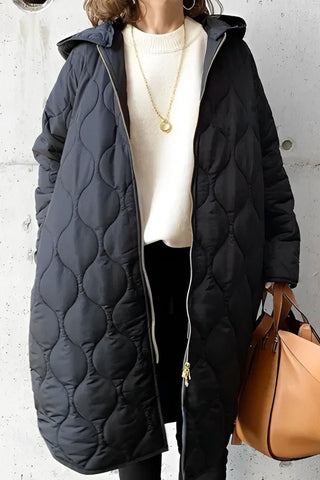 Fenella | Women’s Quilted Long Puffer Jacket with Hooded Padded Design
