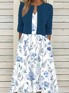 Elise | Women's Two-Piece Floral Midi Dress Set with Cropped Cardigan