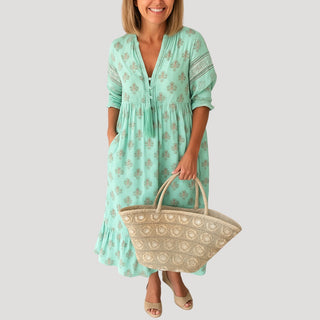 Noreen | Women’s Boho-Inspired Summer Midi Dress with V-Neckline