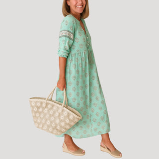 Noreen | Women’s Boho-Inspired Summer Midi Dress with V-Neckline