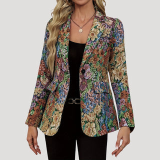 Adelle | Women’s Fitted Multicolored Floral Print Blazer with Flap Pockets