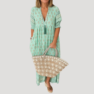 Noreen | Women’s Boho-Inspired Summer Midi Dress with V-Neckline