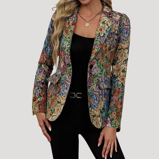 Adelle | Women’s Fitted Multicolored Floral Print Blazer with Flap Pockets