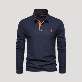 Aldrin | Men’s Long Sleeve Cotton Embroidered Polo Shirt with Slim-Fit Cut