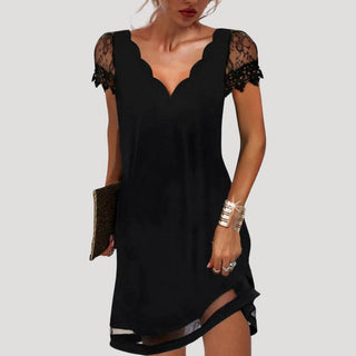 Mirabel | Women’s Mini V-Neck Dress with Short Lace Sleeves