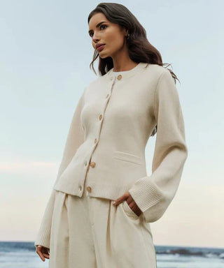Elisia | Women’s Tailored Knit Top with Subtle Bell Sleeves in Warm Ivory