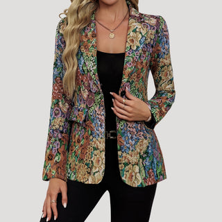 Adelle | Women’s Fitted Multicolored Floral Print Blazer with Flap Pockets