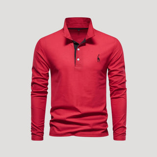 Aldrin | Men’s Long Sleeve Cotton Embroidered Polo Shirt with Slim-Fit Cut