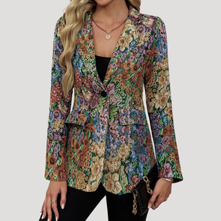 Adelle | Women’s Fitted Multicolored Floral Print Blazer with Flap Pockets