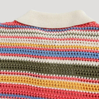 Nadine | Striped Polo Crochet Crop Top Cardigan with Collared Neckline