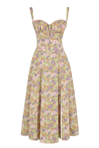 Ulrika | Women's Floral Corset Dress with Lace-Up Back and Thigh-High Side Split