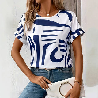 Yassy | Women’s Casual Abstract Print Shirt with Short Sleeves