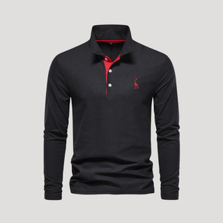 Aldrin | Men’s Long Sleeve Cotton Embroidered Polo Shirt with Slim-Fit Cut
