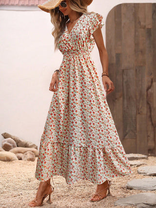Jessielyn | Women’s Floral Print A-Line Midi Dress with Cross Neckline