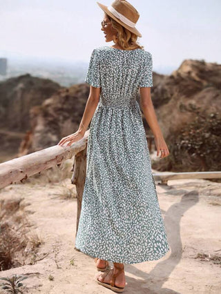 Marceline | Women’s V-Neck Flutter Sleeve Dress with Shirred Smocked Waist and Side Slit