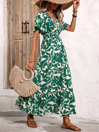 Jessielyn | Women’s Floral Print A-Line Midi Dress with Cross Neckline