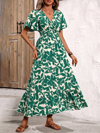 Jessielyn | Women’s Floral Print A-Line Midi Dress with Cross Neckline
