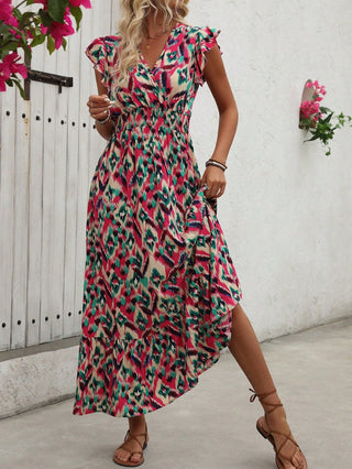 Jessielyn | Women’s Floral Print A-Line Midi Dress with Cross Neckline