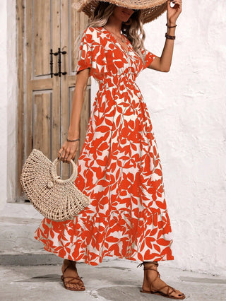 Jessielyn | Women’s Floral Print A-Line Midi Dress with Cross Neckline