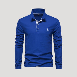 Aldrin | Men’s Long Sleeve Cotton Embroidered Polo Shirt with Slim-Fit Cut