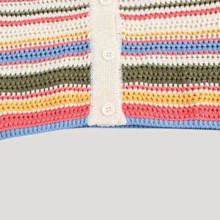 Nadine | Striped Polo Crochet Crop Top Cardigan with Collared Neckline