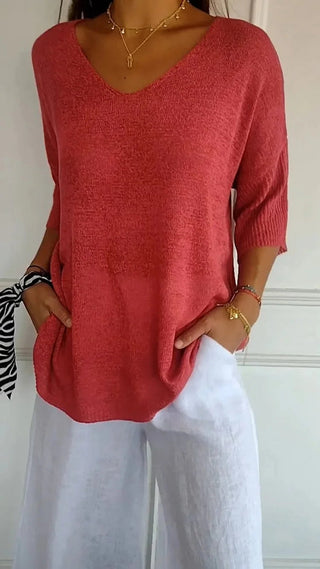 Lucerne | Women’s V-neck Knitted Top with Half Sleeves