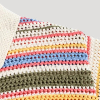 Nadine | Striped Polo Crochet Crop Top Cardigan with Collared Neckline