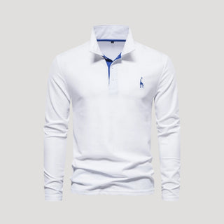 Aldrin | Men’s Long Sleeve Cotton Embroidered Polo Shirt with Slim-Fit Cut