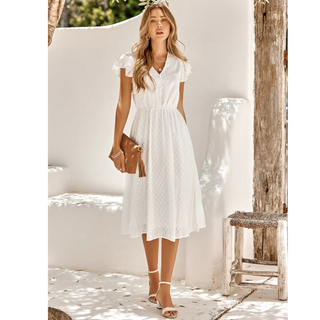 Hannah | Women's Short-Sleeve Ruffled V-Neck A-Line Summer Dress
