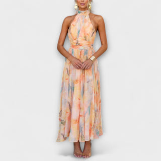 Rosie | Women's Halter Neck Open Back Watercolor Maxi Dress
