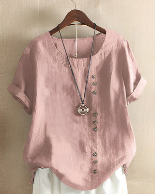 Honilyn | Women’s Cotton Linen Blend Oversized Round Neck Top
