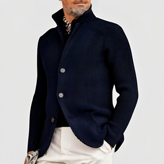 Noelle | Men’s Waffle-Knit Pullover with Stand-Up Collar and Three-Button Closure