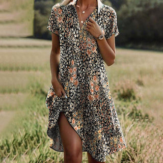 Quinley | Bohemian Floral Shirt Midi Dress for Women with Flowy Fit