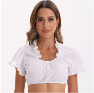 Elisa | Women’s Cropped Ruffle V-Neck Top with Short Sleeves and Ruched Front