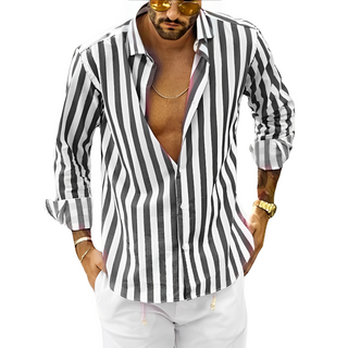 Gideon | Men's Vertical Striped Long-Sleeve Slim-Fit Button-Down Shirt