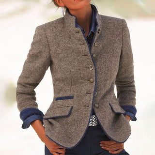 Reina | Women’s Stand Collar Blazer with Pockets and Buttons
