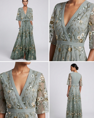 Lydia |  Women’s Sheer Floral Maxi Dress with Wrap V-neck Style
