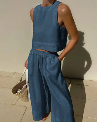 Lunash | Women’s Cropped Tank Top and High-Waisted Wide-Leg Trousers Set