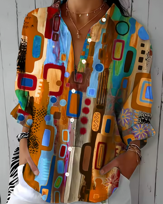 Emery | Women's Colorful Abstract Print Button Down Shirt